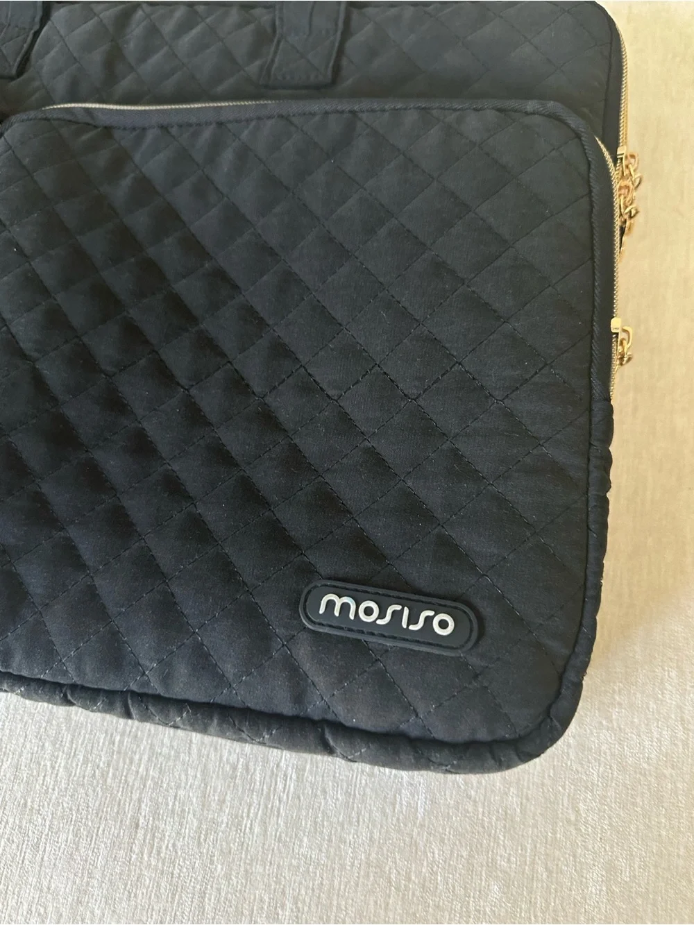 MOSISO Black Quilted Laptop Briefcase with Dual Front Pockets